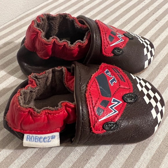 3/$10 Robeez Soft Soles Speedy Baby Shoes with Race Cars - Picture 2 of 9
